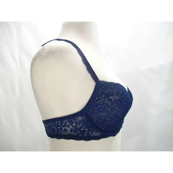 34A Gilligan O'Malley Unlined Semi Sheer Lace Balconette UW Bra Nighttime Blue - Picture 5 of 8